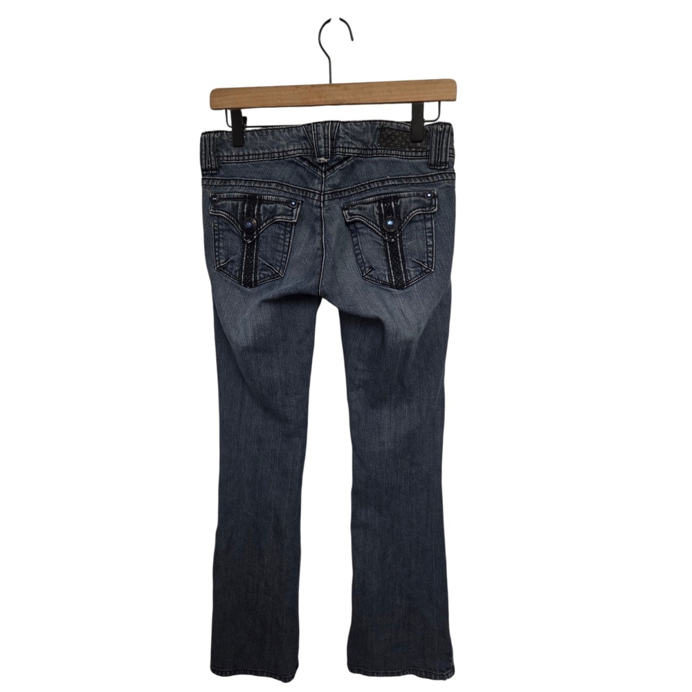 Jolt Womens Blue Rhinestone Bootcut Jeans Dark Wash Low Rise Size 3 Y2K Style